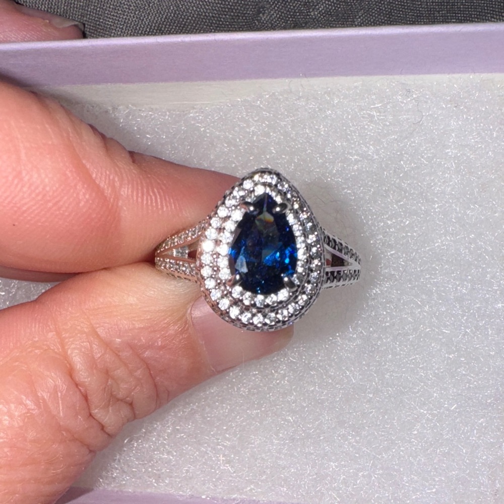Sapphire Teardrop Ring with Silver Accents Vintage costume jewelry